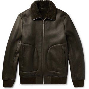 Theory Eli Men's Lamb Shearling Aviator Jacket - Military Green - Size S - $1995